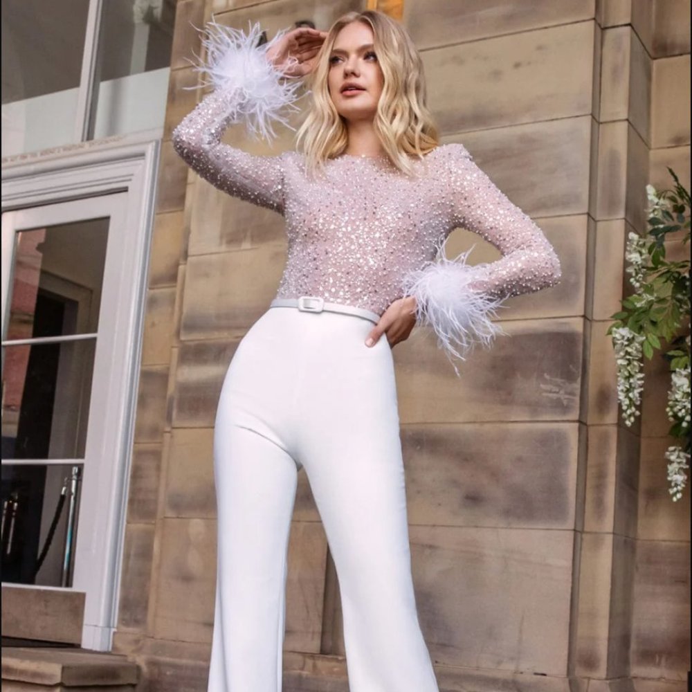 NEVER BEEN WORN-- Nadine Merabi White Amelia Jumpsuit (M)